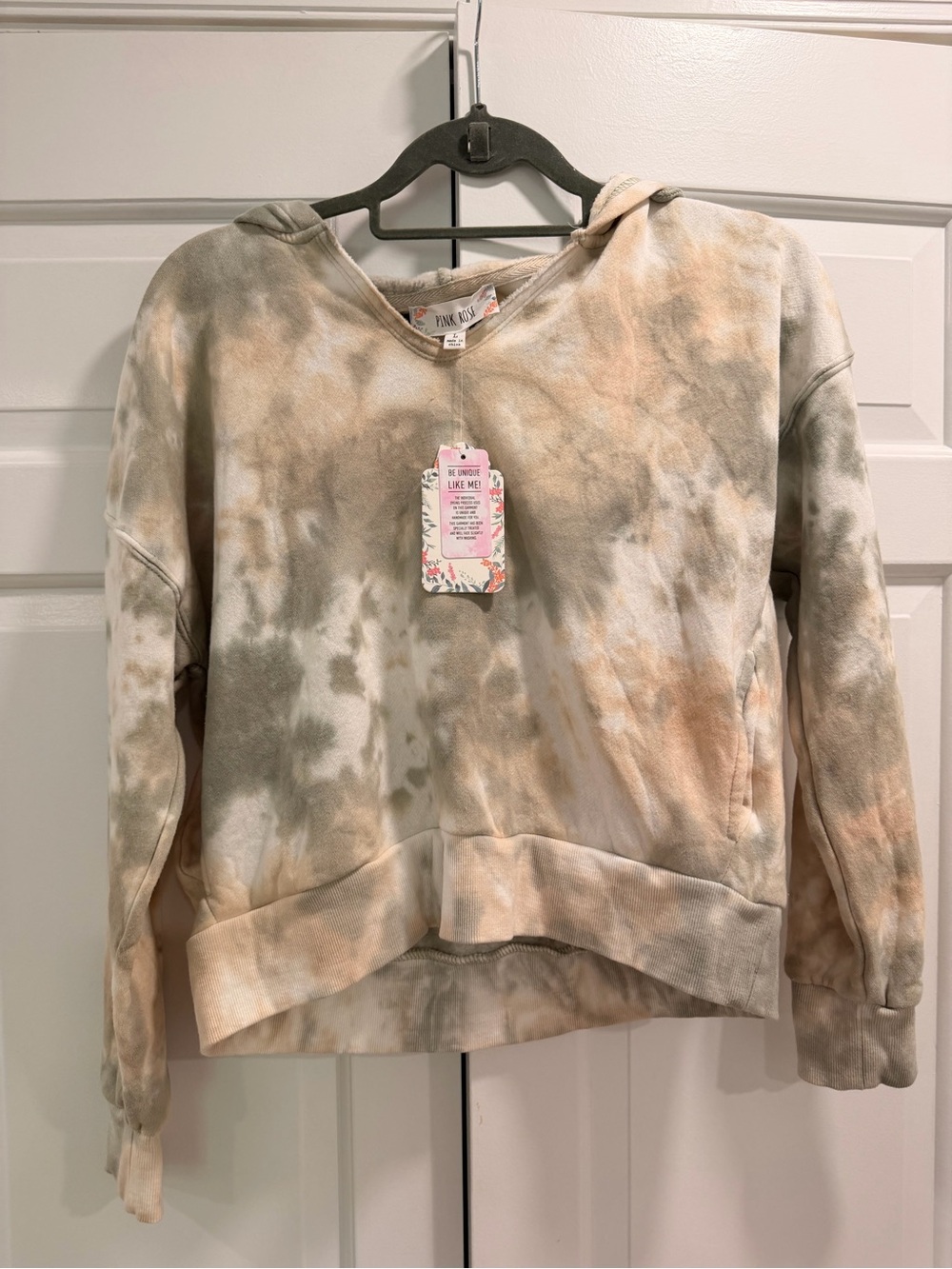 Pink Rose Tie-Dye Hoodie Sweatshirt in Sage, Cream & Peach cropped